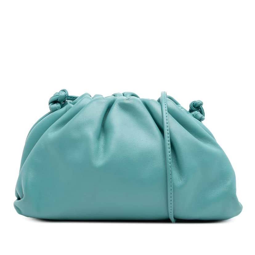 Bottega Veneta Lambskin The Mini Pouch Crossbody Blue Leather Good condition - Front View