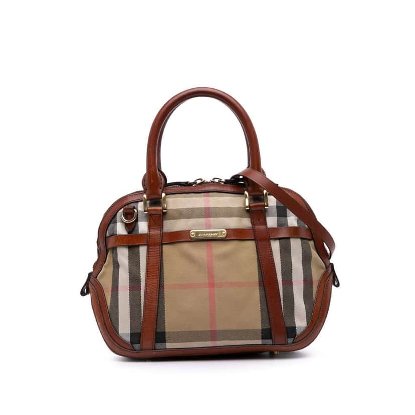 Burberry Small Leather Trimmed House Check Canvas Bridle Orchard Satchel Brown Canvas Good condition - Front View