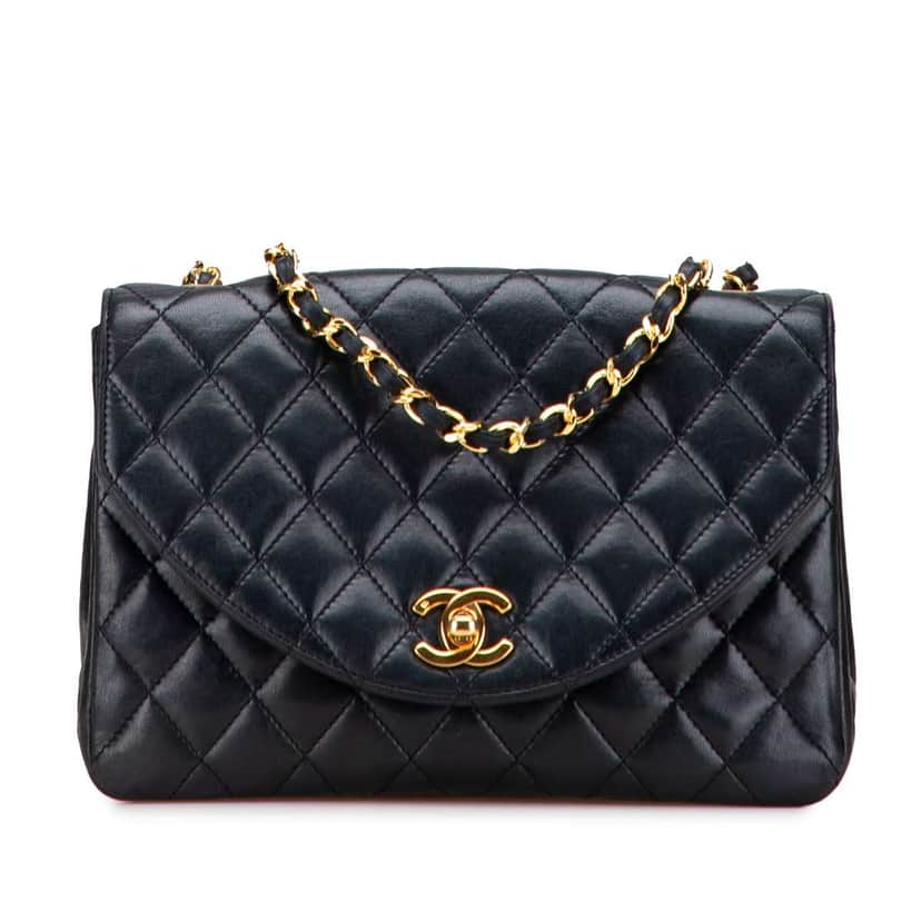 Chanel Quilted Lambskin Half Moon Single Flap Black Leather Good condition - Front View