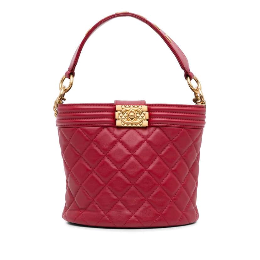 Chanel Calfskin Boy Bucket Bag Red Leather Good condition - Front View
