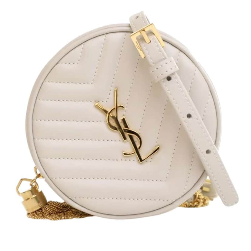 Saint Laurent Baby Chevron Calfskin Round Vinyle Belt Bag White Leather Good condition - Front View