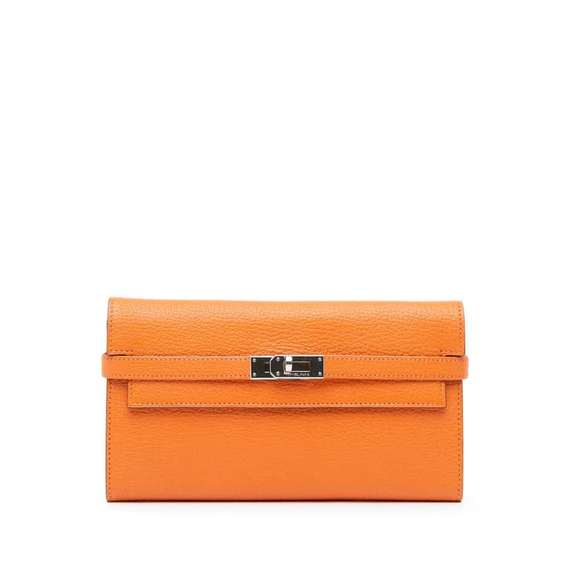 Hermès Chevre Mysore Kelly Longue Wallet Orange Leather Good condition - Front View