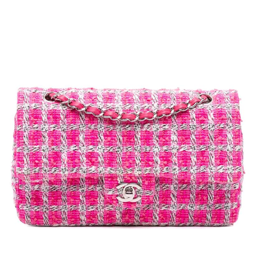 Chanel Medium Classic Tweed Double Flap Pink Tweed Good condition - Front View