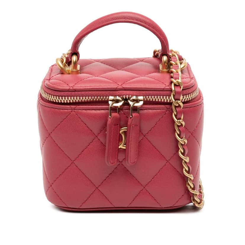 Chanel Mini CC Quilted Lambskin Top Handle Vanity Case With Chain Red Leather Good condition - Front View