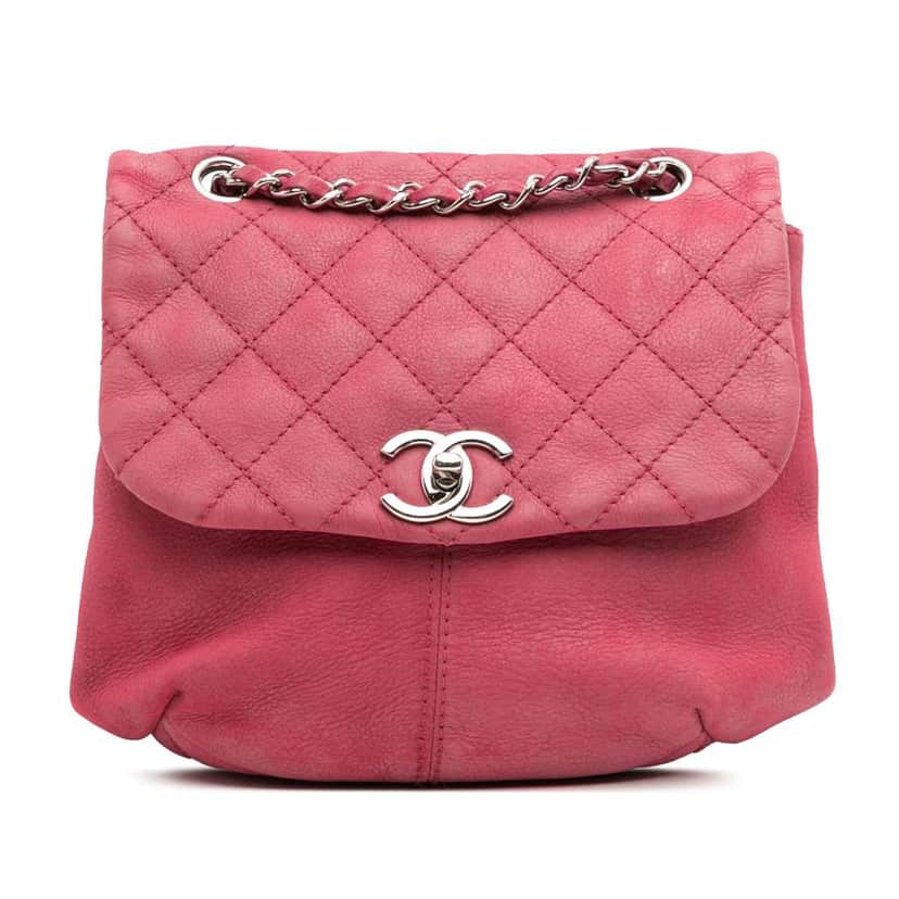 Chanel Mini Quilted Nubuck Trianon Messenger Flap Pink Leather Good condition - Front View