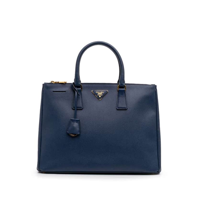 Prada Large Saffiano Lux Galleria Double Zip Tote Blue Leather Good condition - Front View
