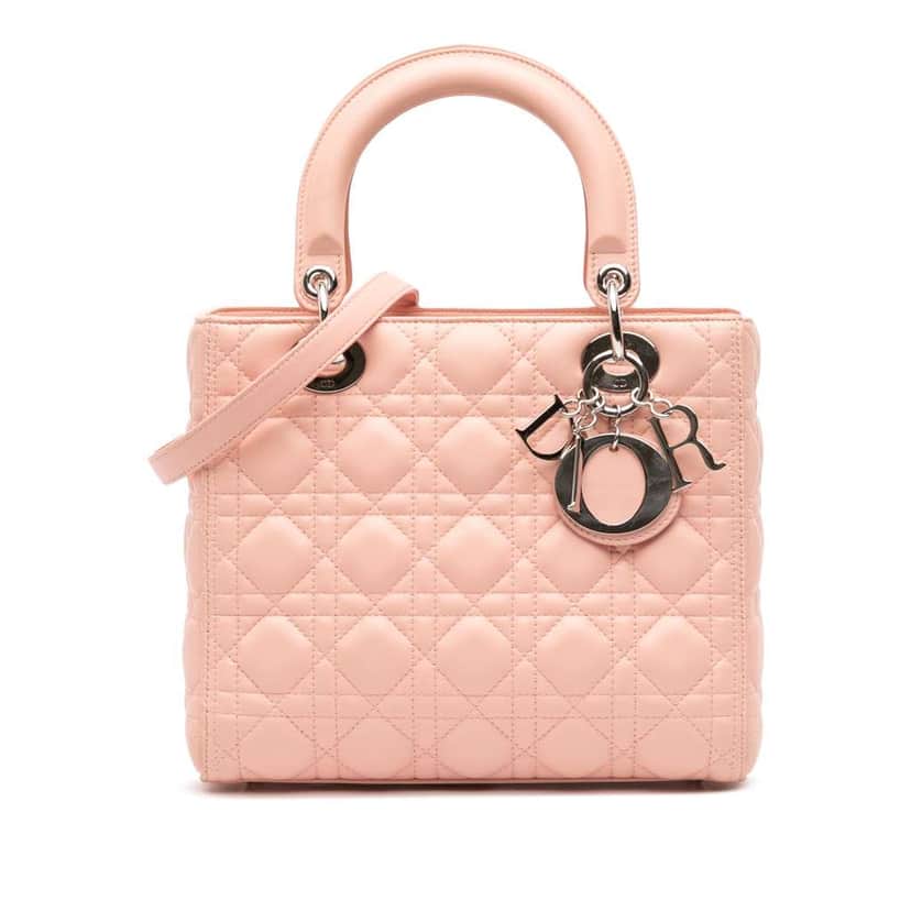 Dior Medium Lambskin Cannage Lady Dior Pink Leather Good condition - Front View