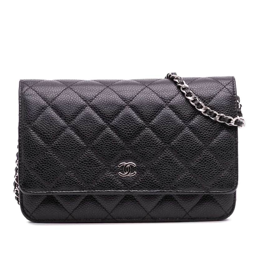 Chanel CC Quilted Caviar Wallet on Chain Black Leather Good condition - Front View