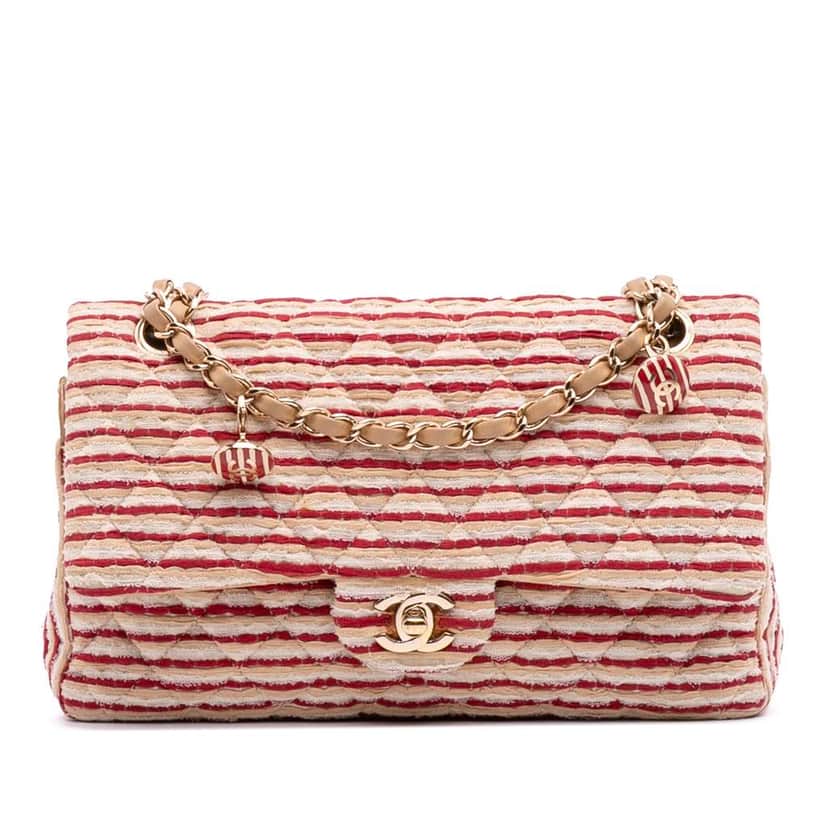 Chanel Medium Classic Jersey Coco Sailor Double Flap Red Wool Good condition - Front View