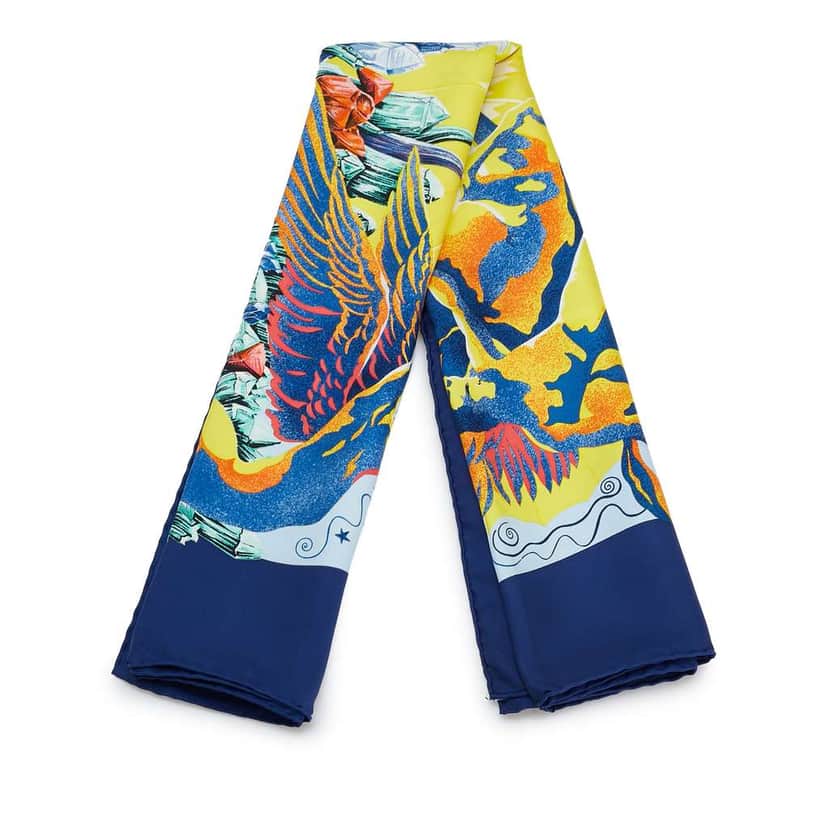 Hermès The Alfee 25th Anniversary Aube Libre Comme Lange Silk Scarf Blue Silk Good condition - Front View