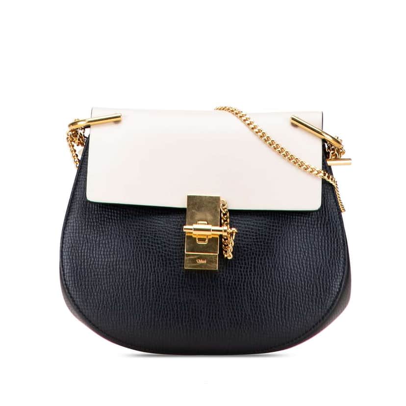 Chloé Small Bicolor Smooth and Grained Calfskin Drew Crossbody Black Leather Good condition - Front View
