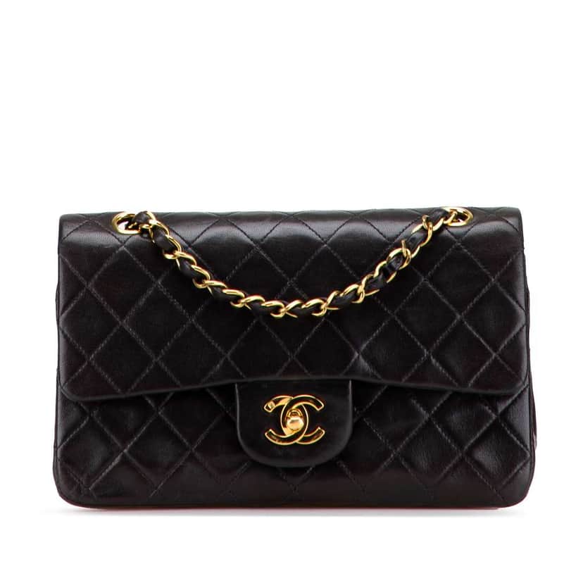 Chanel Small Classic Lambskin Double Flap Black Leather Good condition - Front View