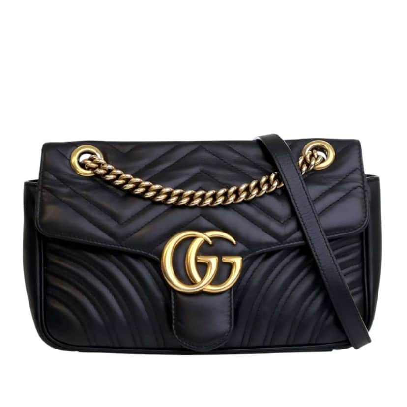 Gucci Medium GG Marmont Matelasse Leather Shoulder Bag Black Leather Good condition - Front View