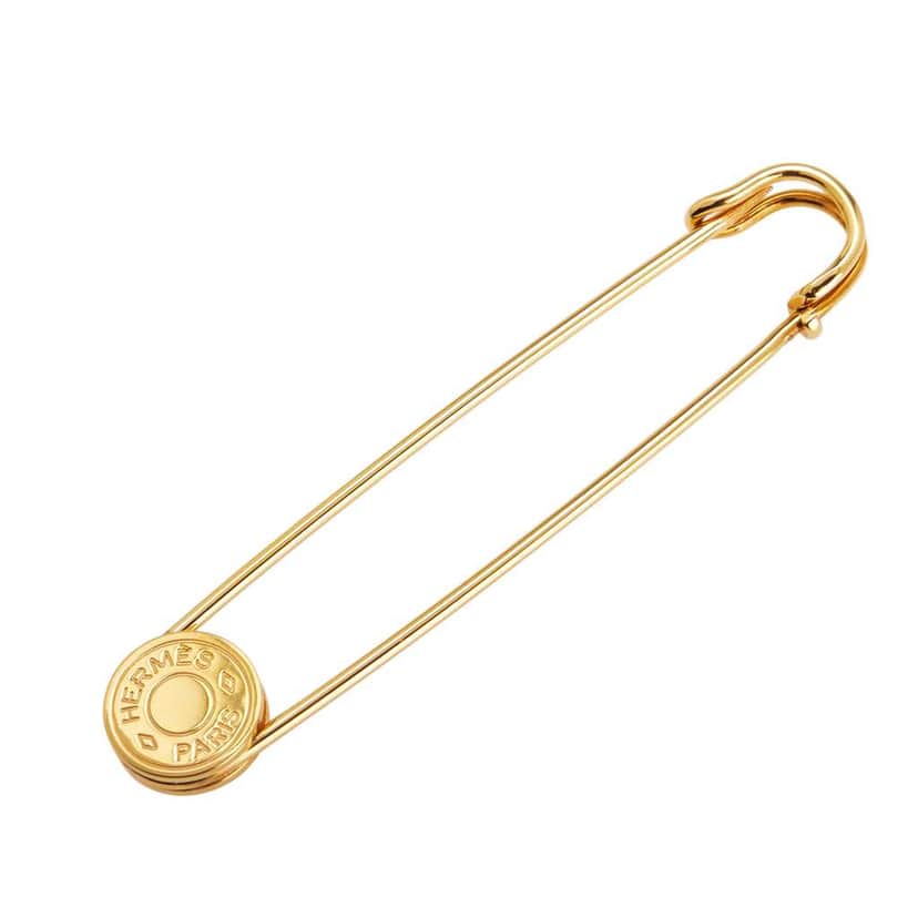 Hermès Gold Plated Clou de Selle Safety Pin Brooch Gold Metal Good condition - Front View