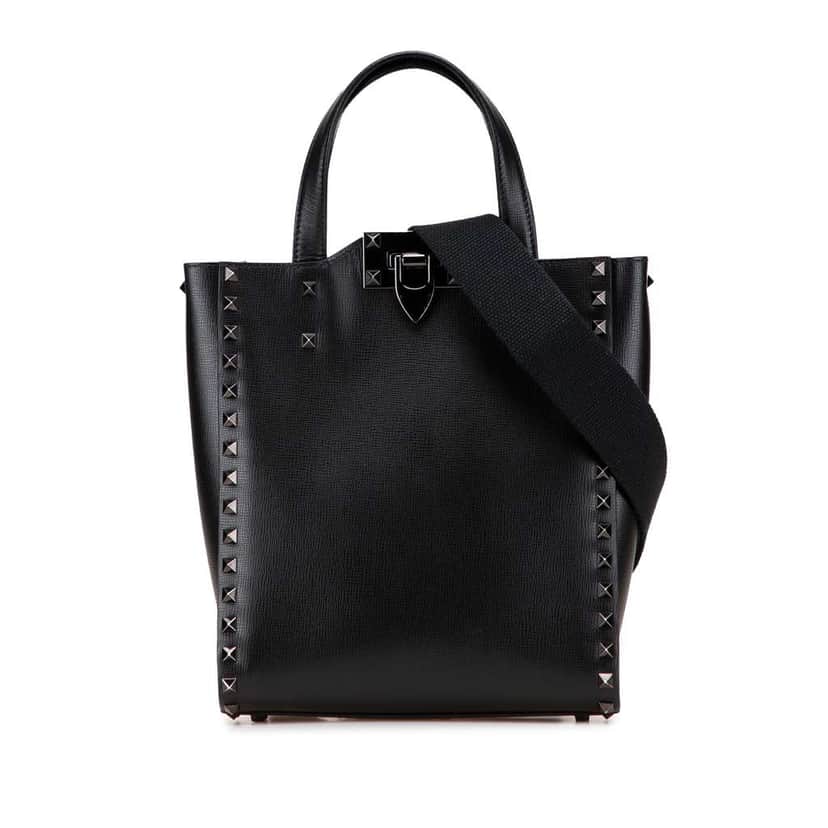 Valentino Small Leather Rockstud Tote Black Leather Good condition - Front View