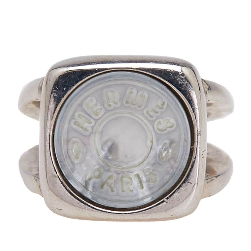 Hermès Silver Plated Bijouterie Fantaisie Corozo Ring Silver Metal Good condition - Front View
