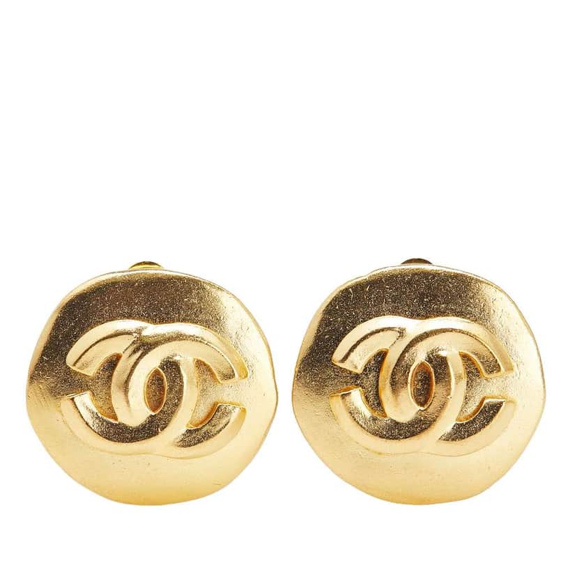 Chanel Gold Plated CC Logo Clip-on Earrings Gold Metal Good condition - Front View