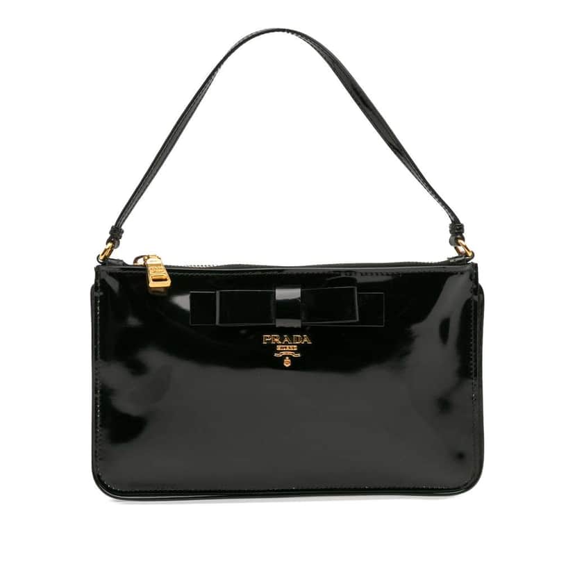 Prada Spazzolato Bow Pochette Black Leather Good condition - Front View
