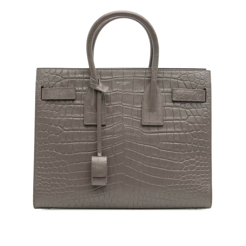 Saint Laurent Small Croc Embossed Leather Sac De Jour Satchel Grey Leather Good condition - Front View