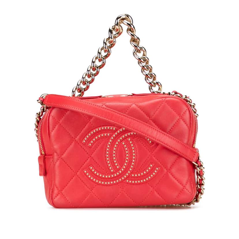 Chanel Quilted Lambskin Studded Beauty Begins Camera Bag Red Leather Good condition - Front View