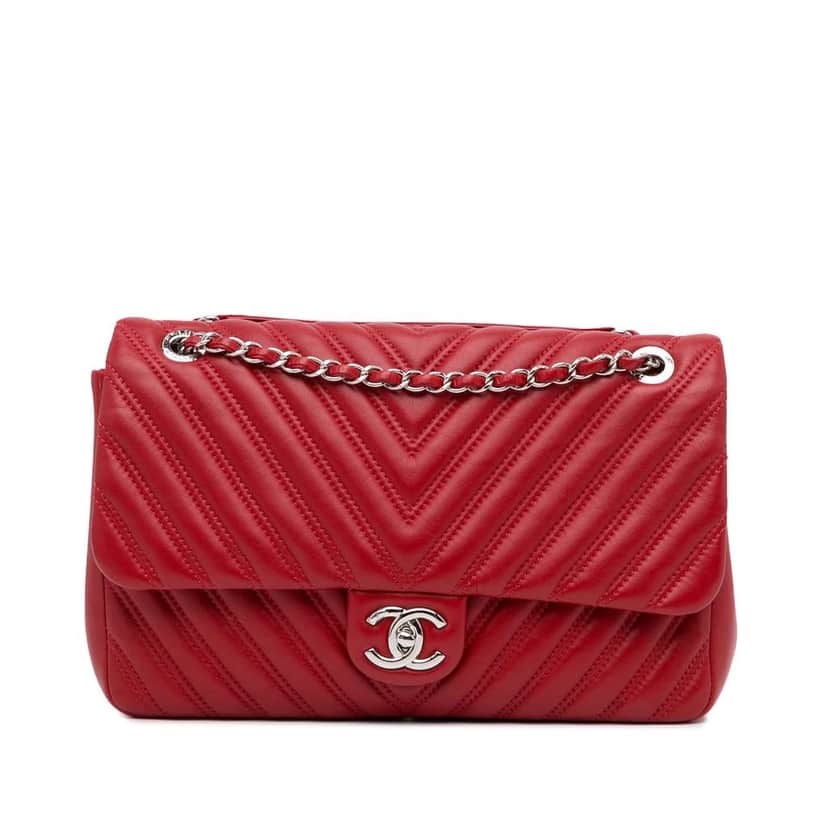 Chanel Jumbo Classic Lambskin Double Flap Red Leather Good condition - Front View