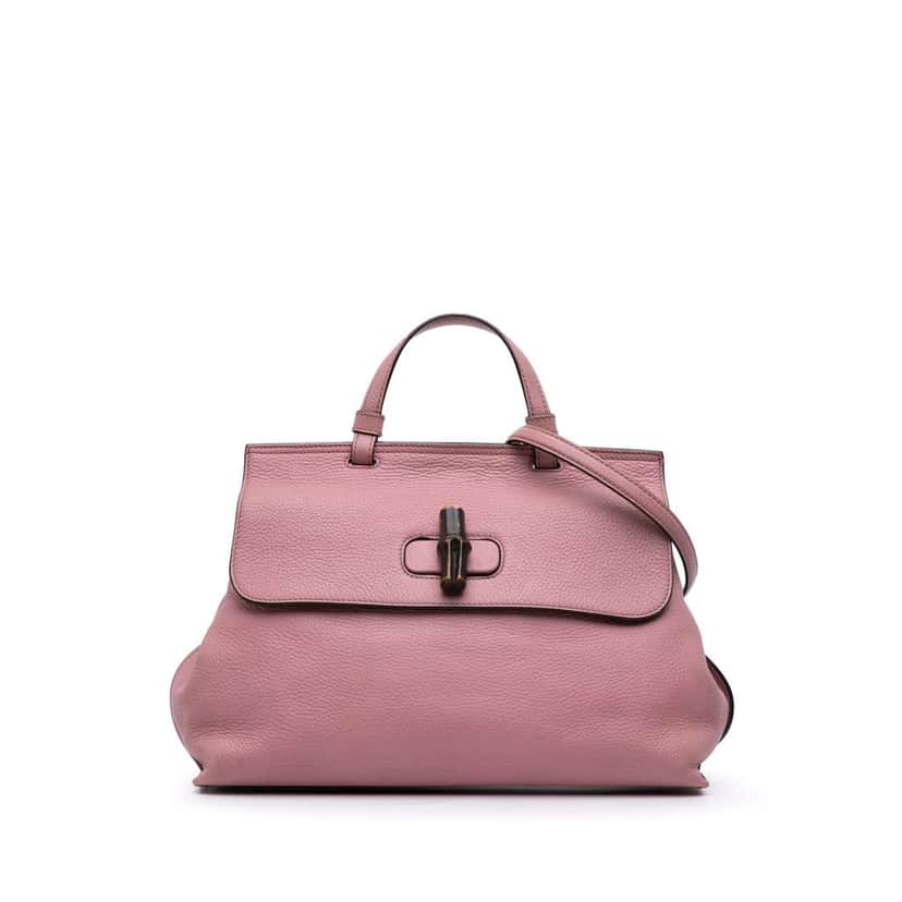 Gucci Medium Leather Bamboo Daily Satchel Pink Leather Good condition - Front View
