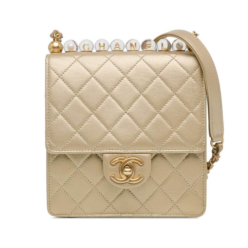 Chanel Small Lambskin Chic Pearls Flap Gold Leather Very good condition - Front View