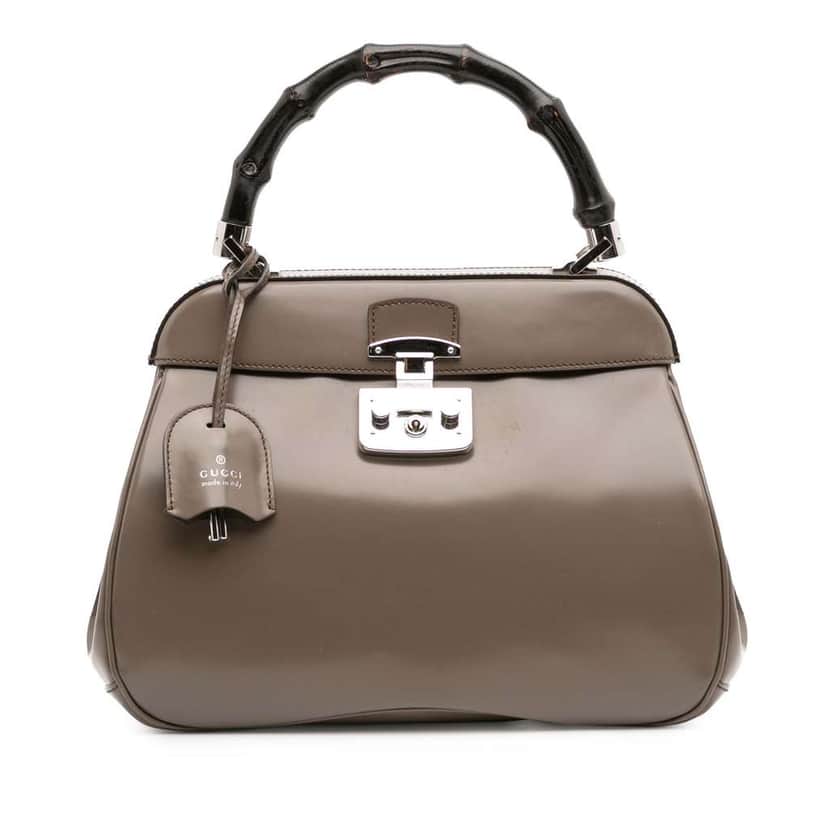 Gucci Medium Smooth Calfskin Bamboo Lady Lock Handbag Brown Leather Good condition - Front View
