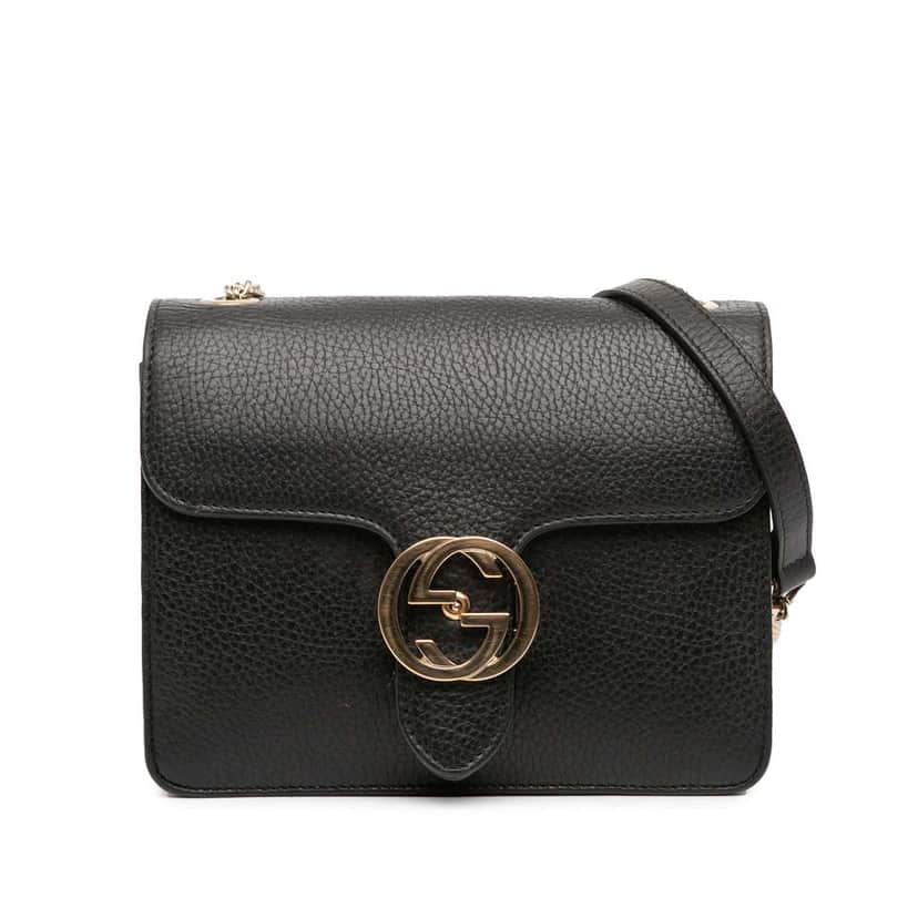 Gucci Small Dollar Calfskin Interlocking G Crossbody Black Leather Good condition - Front View