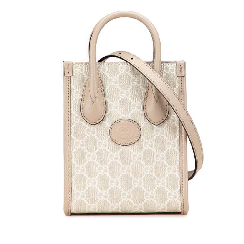 Gucci Mini GG Supreme Interlocking G Satchel Brown Canvas Good condition - Front View