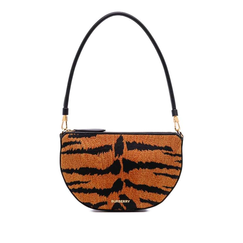 Burberry Mini Canvas Tiger Print Olympia Shoulder Bag Brown Canvas Good condition - Front View