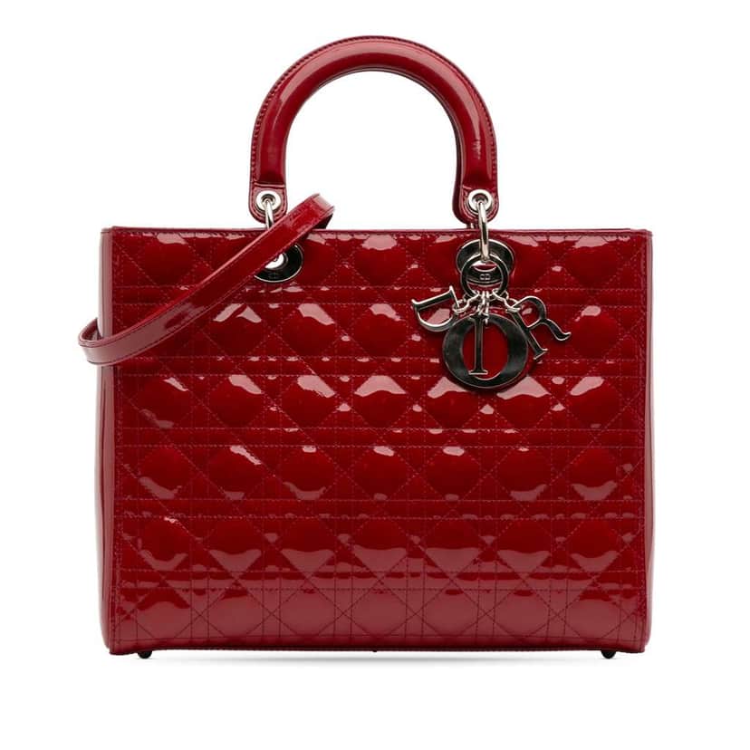 Dior Large Patent Cannage Lady Dior Red Leather Good condition - Front View