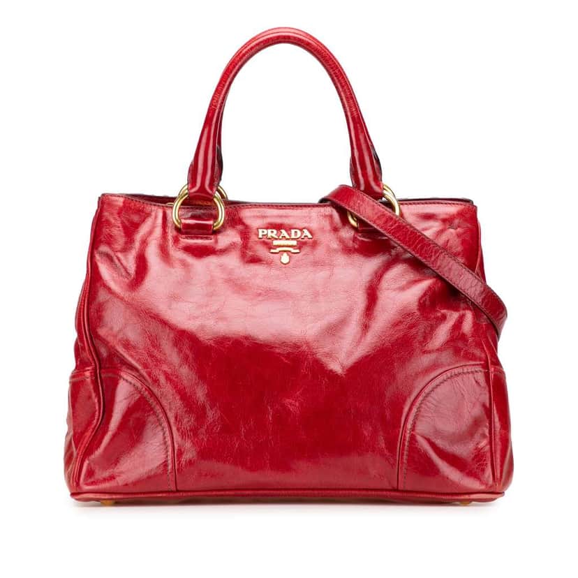 Prada Vitello Shine Satchel Red Leather Good condition - Front View