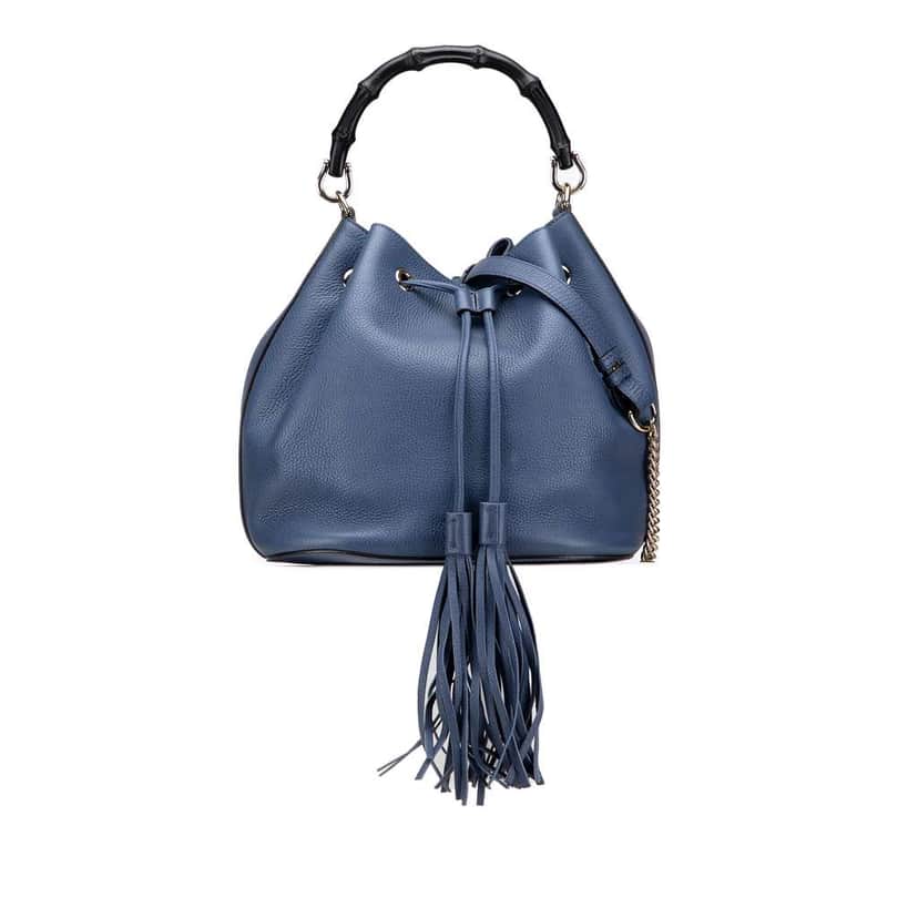 Gucci Leather Miss Bamboo Tassel Bucket Bag Blue Leather Good condition - Front View