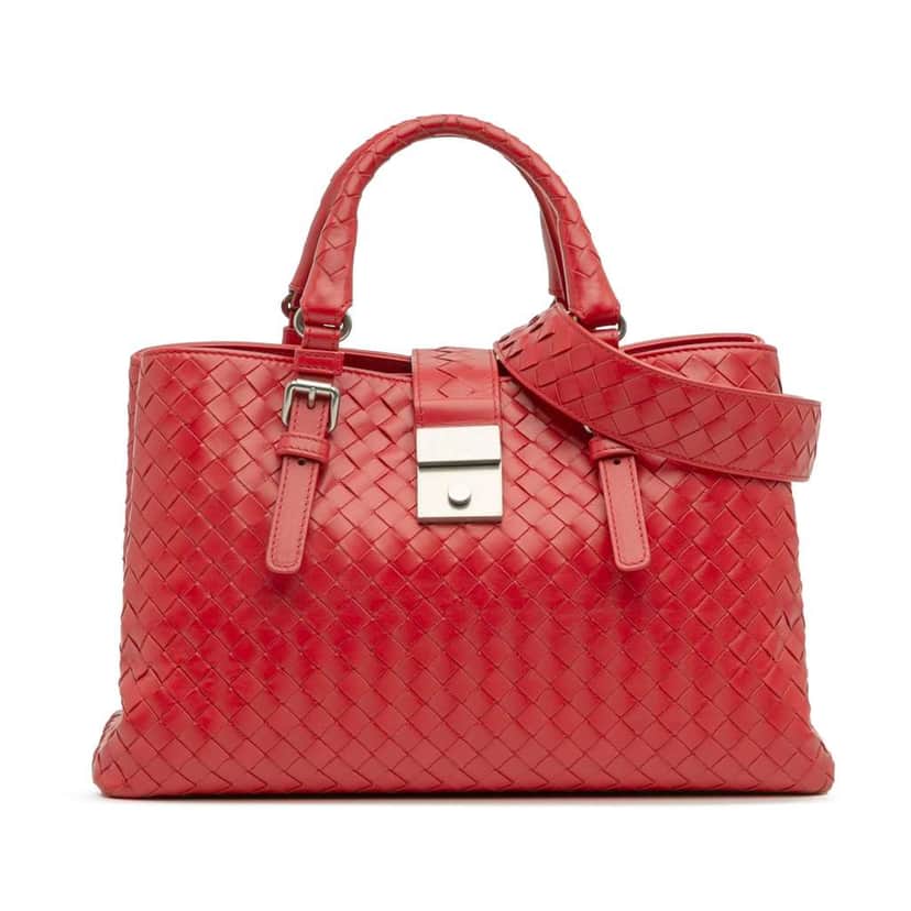 Bottega Veneta Small Nappa Intrecciato Roma Satchel Red Leather Very good condition - Front View