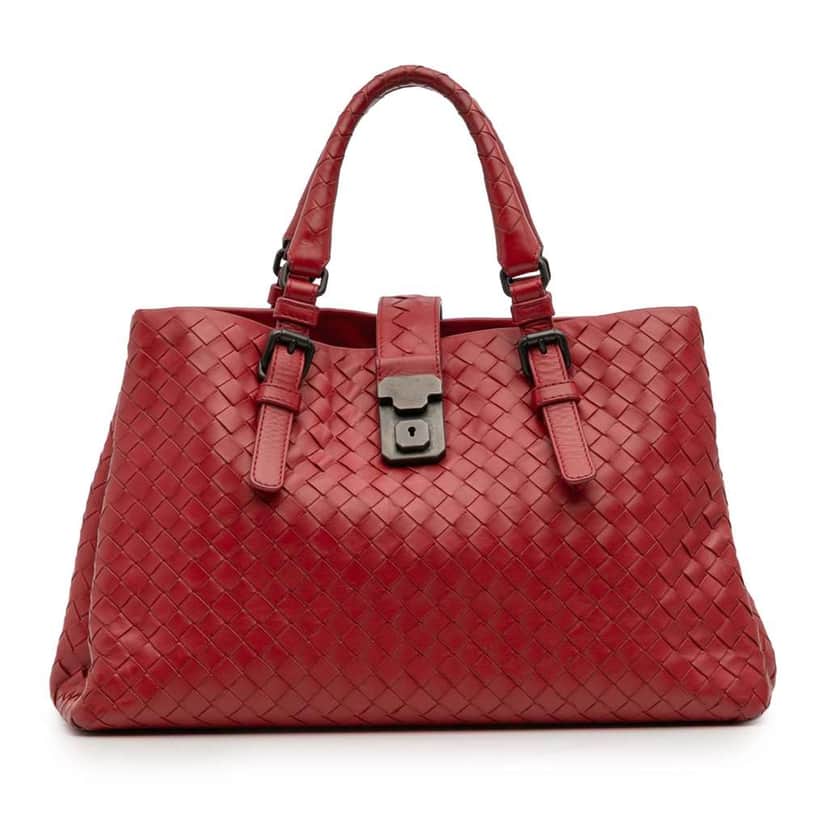 Bottega Veneta Small Nappa Intrecciato Roma Satchel Red Leather Good condition - Front View