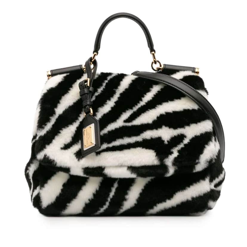 Dolce & Gabbana Medium Faux Fur Zebra Print Miss Sicily Satchel Black Polyester Good condition - Front View