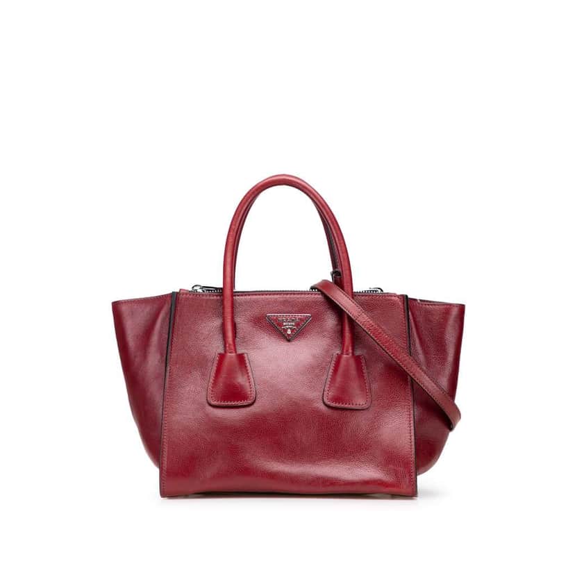 Prada Glace Calf Twin Pocket Satchel Red Leather Good condition - Front View