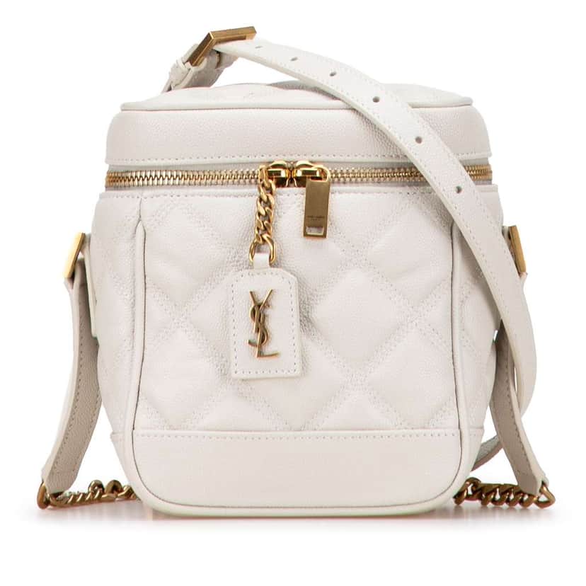 Saint Laurent Grain de Poudre Quilted 80's Vanity Bag White Leather Good condition - Front View