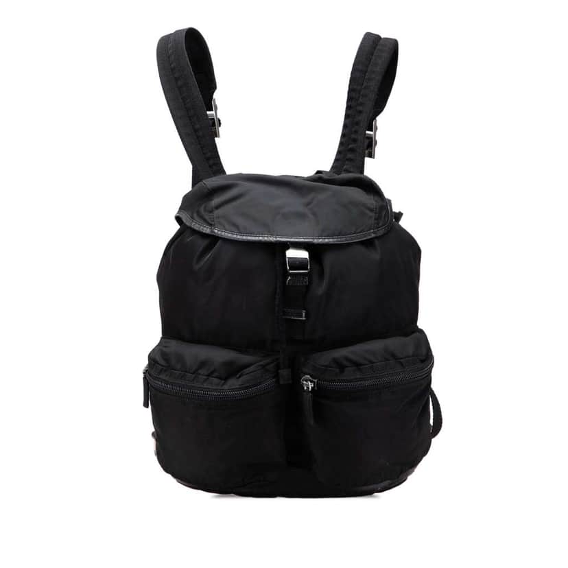 Prada Saffiano Trimmed Tessuto Backpack Black Good condition - Front View