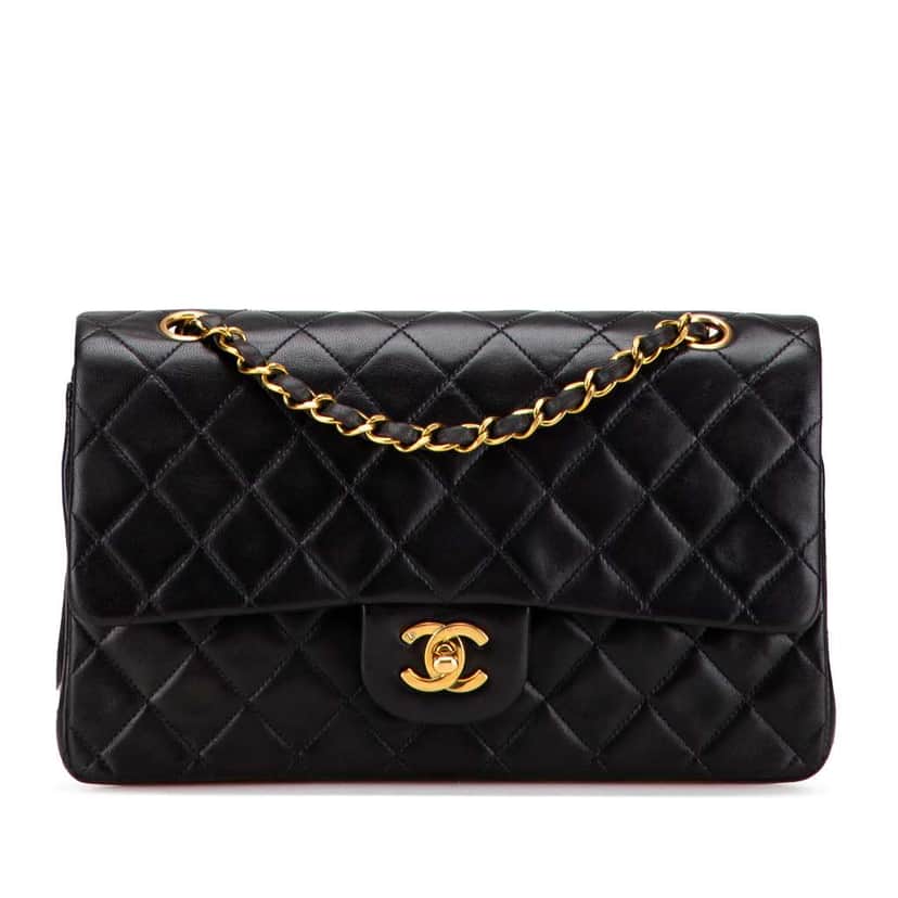 Chanel Medium Classic Lambskin Double Flap Black Leather Good condition - Front View