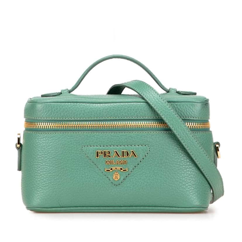 Prada Mini Vitello Daino Vanity Top Handle Bag Green Leather Good condition - Front View