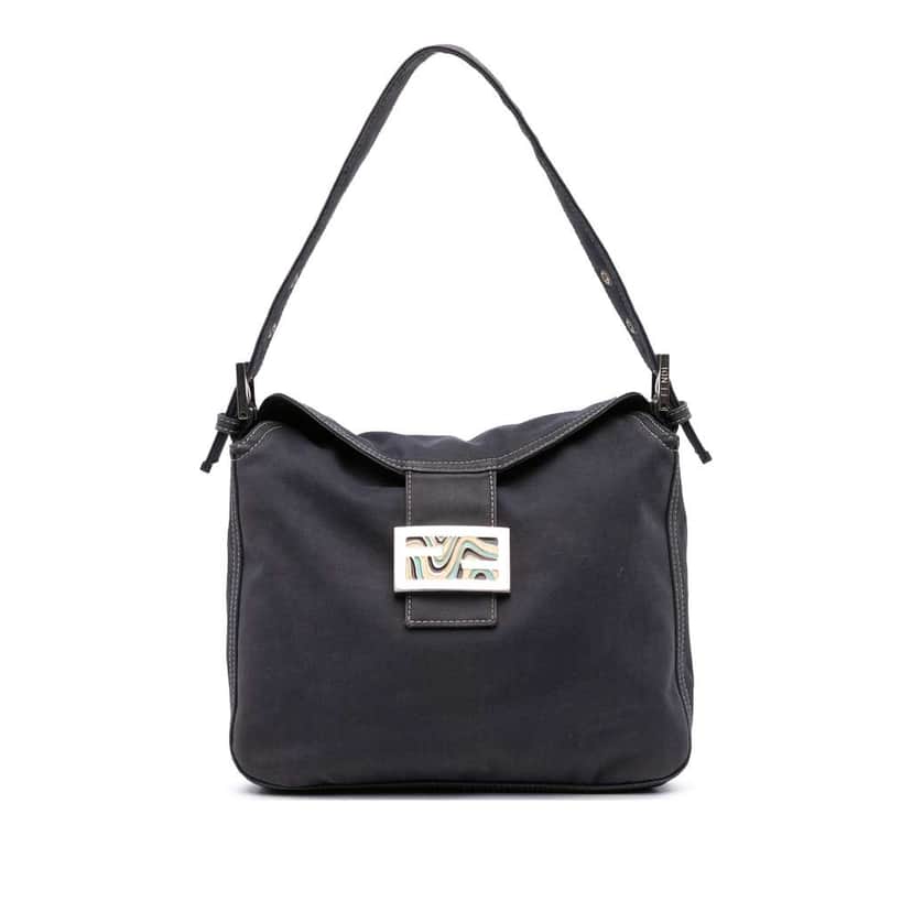 Fendi Canvas FF Marble Double Flap Shoulder Bag Blue Canvas Good condition - Front View