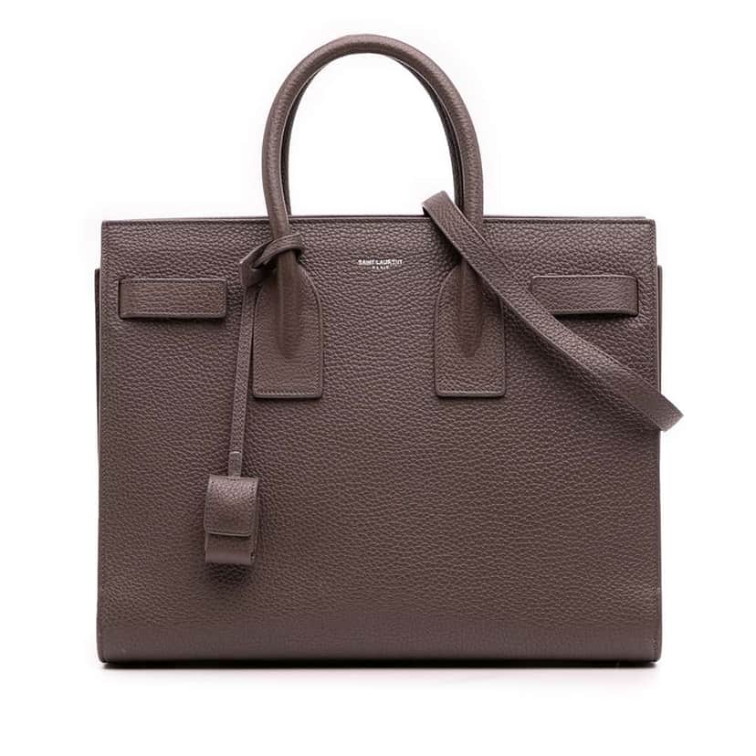 Saint Laurent Small Grained Calfskin Sac De Jour Satchel Brown Leather Good condition - Front View
