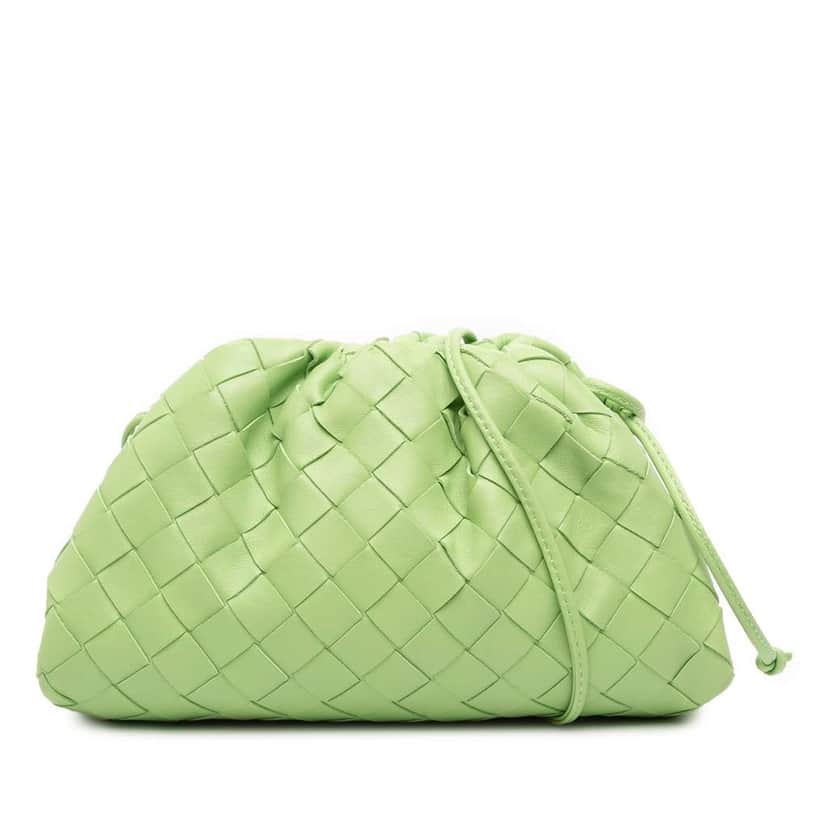 Bottega Veneta Nappa Intrecciato The Mini Pouch Crossbody Green Leather Good condition - Front View