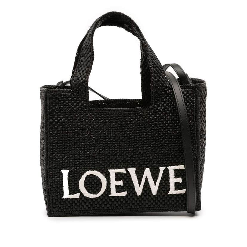 Loewe Small Raffia Font Tote Black Good condition - Front View