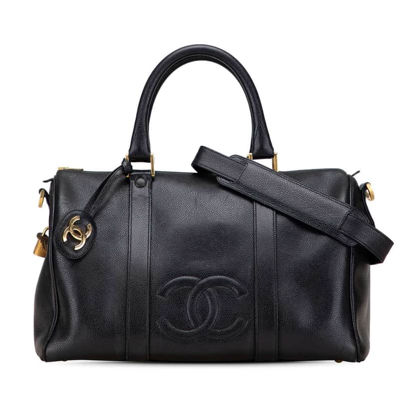 Chanel CC Caviar Boston Bag Black Leather Good condition - Front View