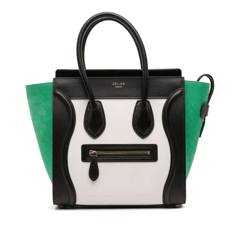 Celine Micro Tricolor Nubuck and Calfskin Luggage Tote White Leather Good condition - Front View