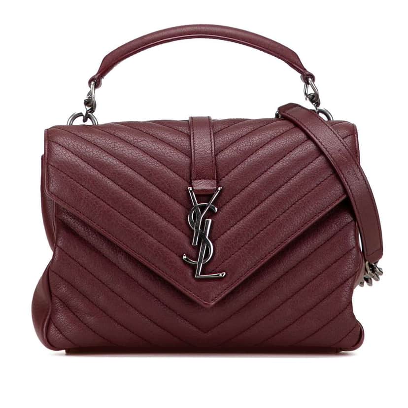 Saint Laurent Medium Monogram Chevron Quilted Lambskin College Satchel Red Leather Good condition - Front View