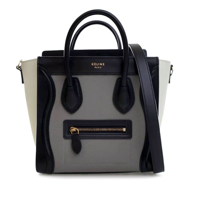 Celine Nano Tricolor Grained Calfskin and Nubuck Luggage Tote Grey Leather Good condition - Front View